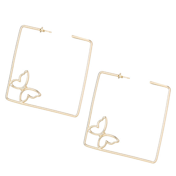 Open Square Butterfly 3 in Yellow Gold 570x571 - Open Square Butterfly 3" Earrings