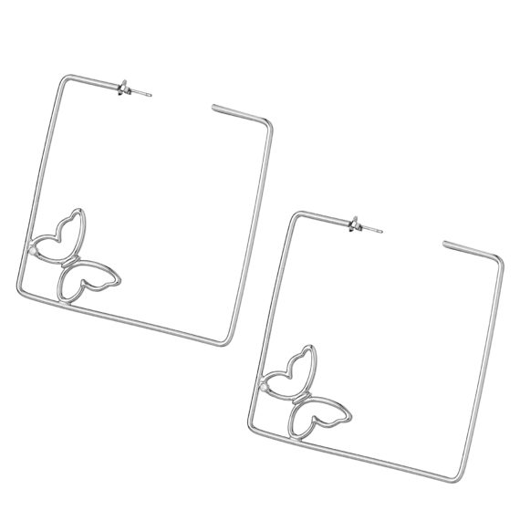 Open Square Butterfly White Gold 570x571 - Open Square Butterfly 3" Earrings
